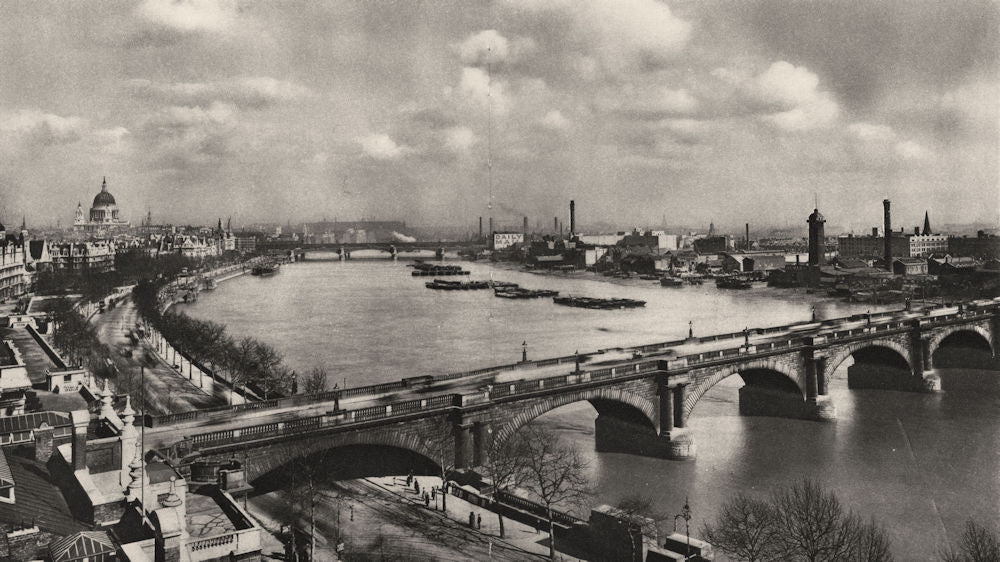 LONDON. Old Waterloo Bridge. Panorama Thames looking East 1926 print